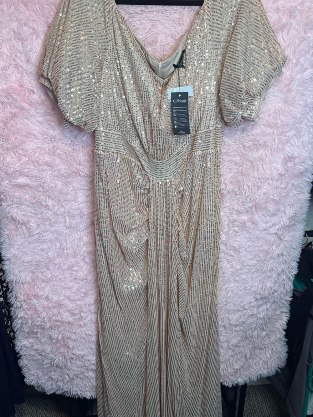 Off-Shoulder Sequin Gown in Champagne Blush NWT - Picture 10 of 10